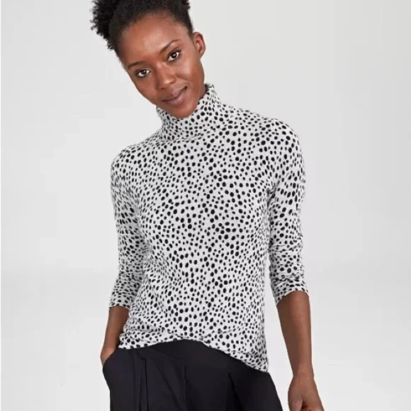 Charter Club Luxury 100% Cashmere Turtleneck Sweater Grey Animal Print Sz Large - Picture 1 of 13